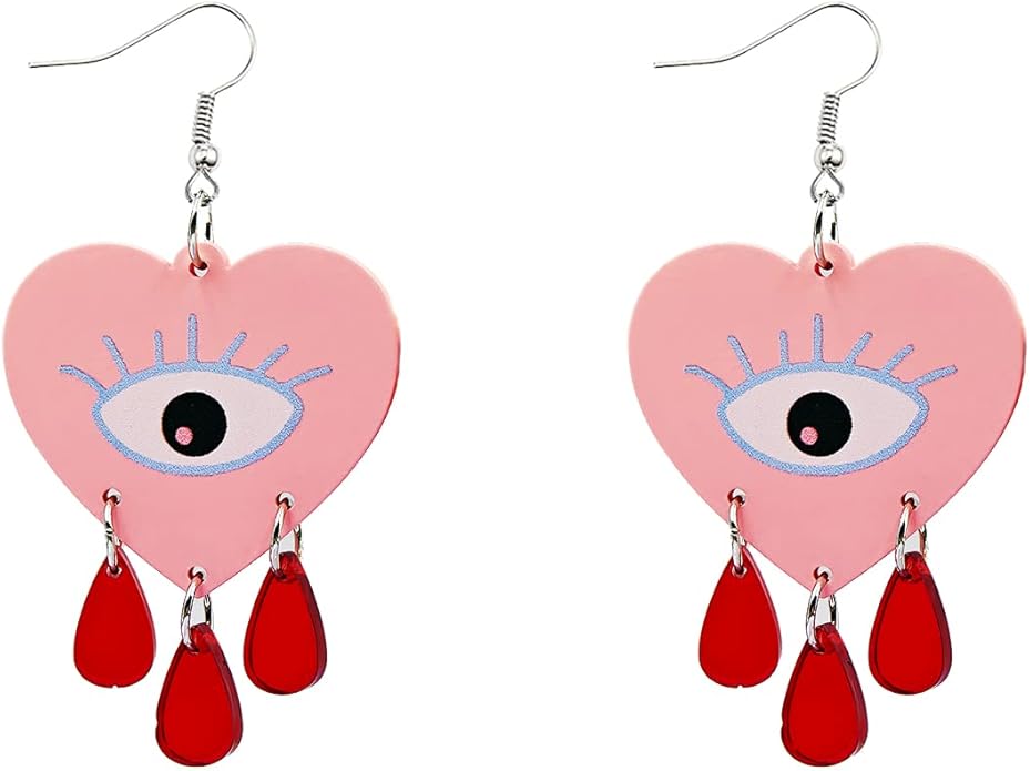 Amazon.com: Pink Heart Earrings for Women Heart Evil Eye Earrings 