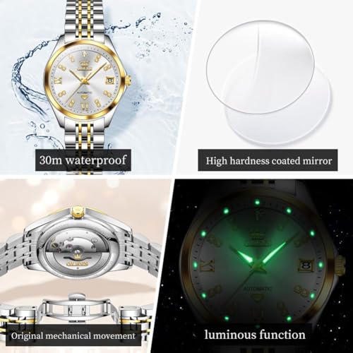 Image of OLEVS Womens Automatic Watch Diamond Luxury Date Ladies Dress Classic Self Winding Wrist Watches