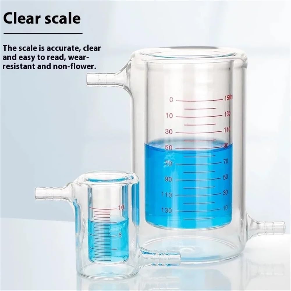 Vetreria da laboratorio Becher con camicia a doppio strato da 10 ml a 1000 ml, becher sperimentale con camicia da laboratorio in vetro borosilicato ad alto contenuto di borosilicato(50ML)