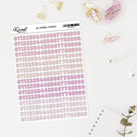 A5 Solid Number Stickers in Pink - 5.3" x 8.3" - Craft Journal Snail Mail Planner Journal Diary Paper Sticker Sheet Cover