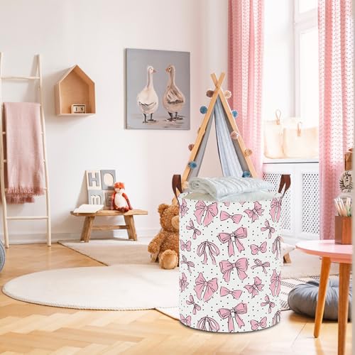 Image of NTAOHAMPER Laundry Hamper,Laundry Basket,Baby Nursery Hamper,Waterproof Storage Bin,Clothes Organizer Basket,Room Decor(Hand-drawn Bowknot)