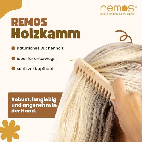 Foto von REMOS Holzkamm mit Griff aus heimischem Buchenholz 20 cm mit feiner Zahnung