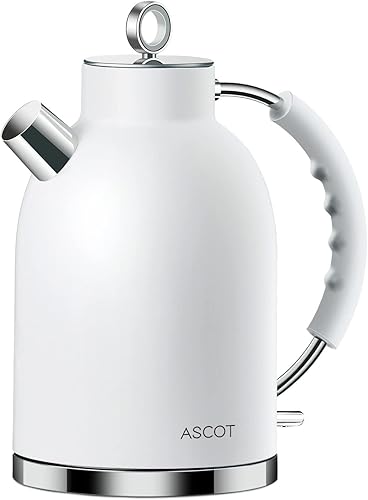 ASCOT Hervidor eléctrico, hervidor de té eléctrico, hervidor de agua caliente, hervidor de acero inoxidable, 1.5 L, 1500 W, calentador de té retro y