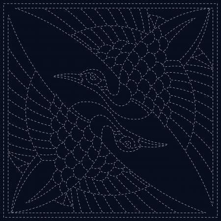 Sashiko Pre-Printed Placemat Sampler SC0019-14 Two Cranes, Navy (@12