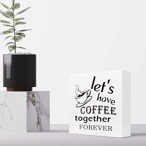 Miniatura 4 de z-crange Letrero de madera con texto en inglés "Let's Have Coffee Together Forever" para decoración de escritorio, divertida caja de placa de madera