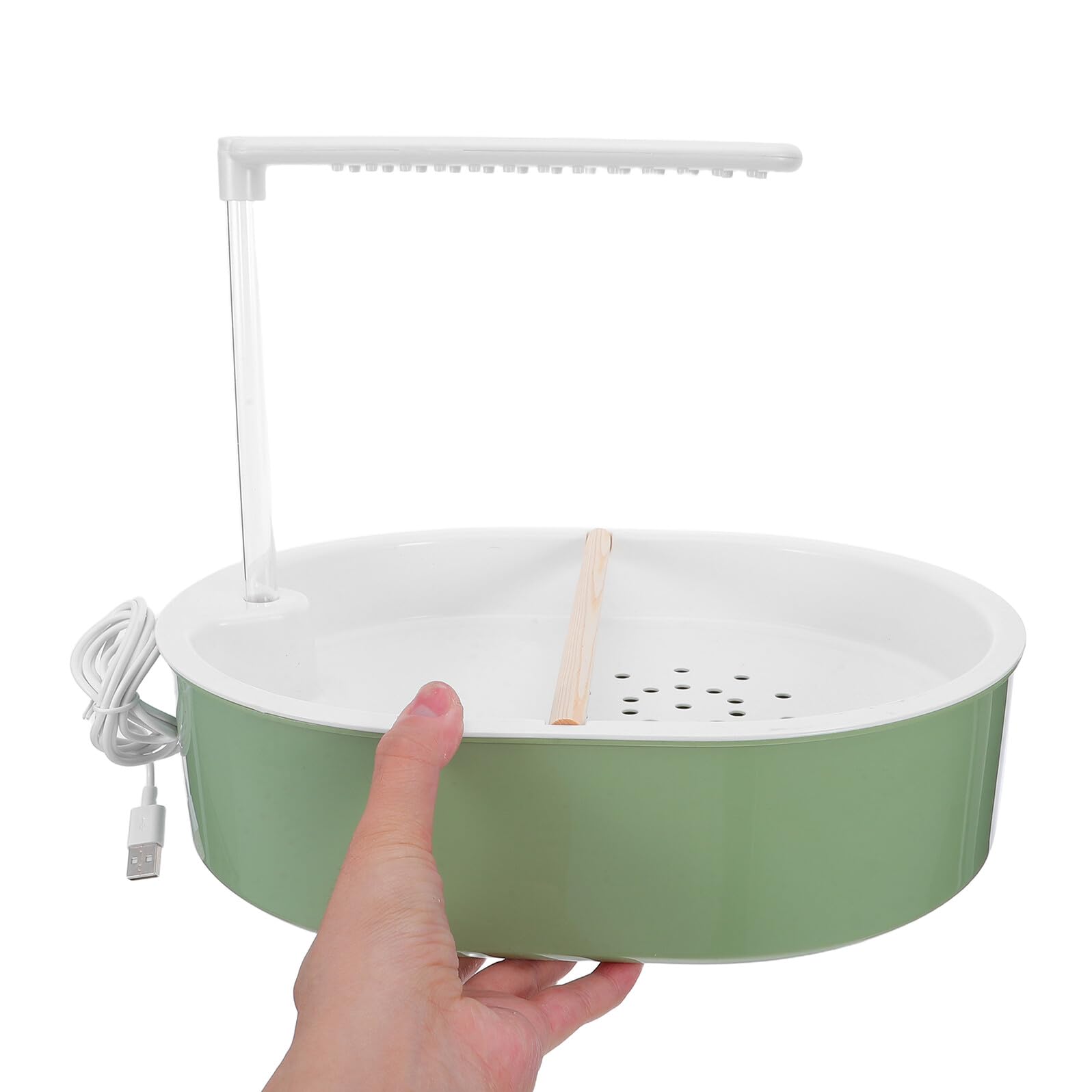 SOIMISS Bañera Automática para Pájaros Interior con Bomba Ajustable, Ducha Fuente para Loros Periquitos Cacatúas, Contenedor 31,7x31,7x24,5 Cm en Plástico Azul Gris y Accesorios de Madera