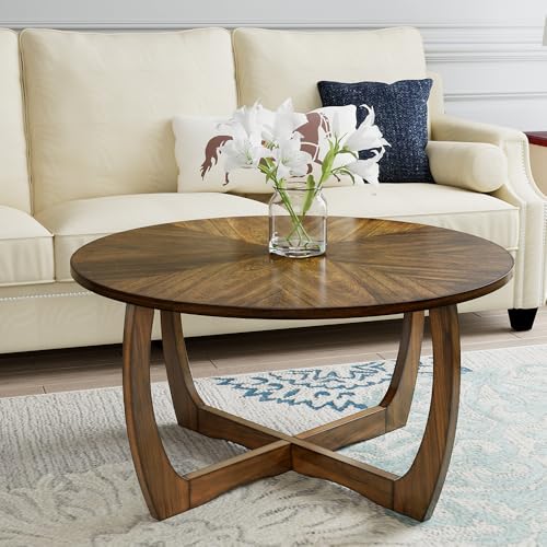 Round Wood Coffee Table, Solid Hardwood Coffee Tables for Living
