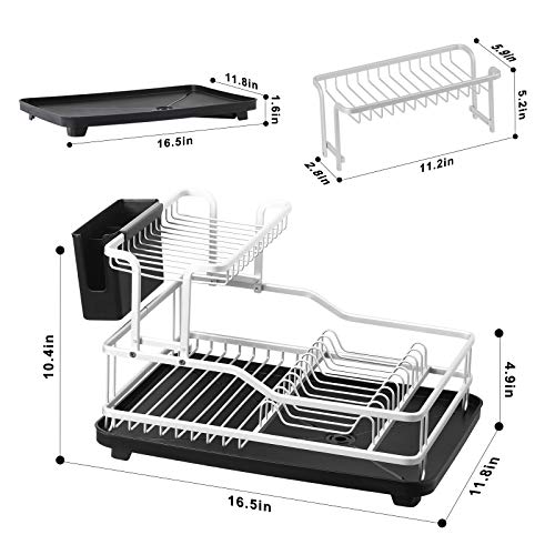 Mooace Dish Drying Rack And Drainboard Set, 2 Tier Aluminum Dish Drainers For Kitchen Counter, Large Dish Strainers With Removable Cutlery Holder And Adjustable Swivel Spout, Silver #TOP1