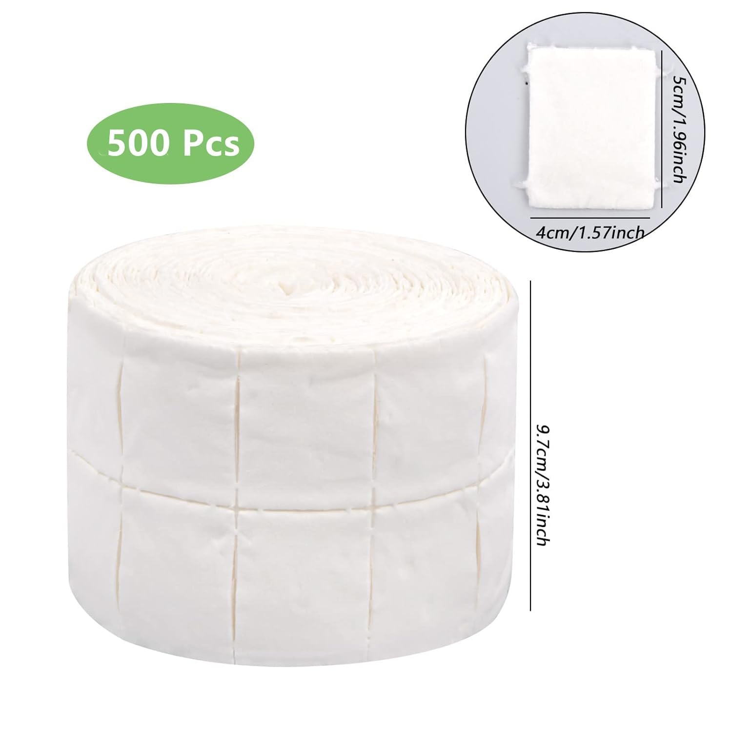 Rollo de 500 Toallitas de Celulosa de Precortadas, Cuadrados de Celulosa, Toallitas Diseño de Uñas Manicura, Hisopos sin Pelusa, Almohadillas de Algodón sin Polvo para Uñas de Gel