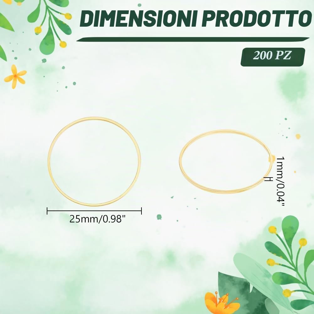 UNICRAFTALE 200 pz 25mm anelli di Collegamento in Ottone Cerchio Cavo Castone Pendente Cornice Rotonda Dorata anelli Piatti Connettori Gioielli per Orecchini Collane Creazione di Gioielli