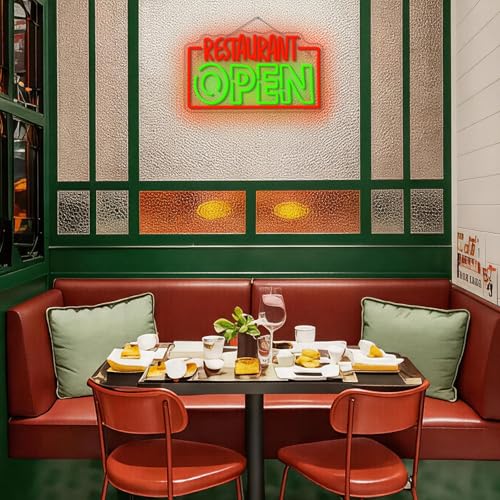 Image of Open Neon Sign Dimmable Led Wall Light for Business Restaurant Decor | 16.5*9.5IN,Five level brightness adjustment,USB powered,For Business Fast Food Club Coffee Shop Restaurant Stores Hotel