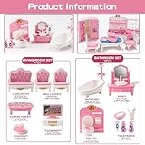 32 Pcs Pink Dolls House Furniture Set, Miniature 1:12 Scale Dollhouse Accessories with Kitchen, Bedroom, Living Room & Bathroom - Realistic Pretend Play Toy for Kids, Children's Playhouse - Image 3