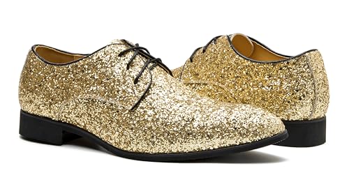 Image of Men's Glitter Oxford Dress Shoes Loafer Burgundy, Lace-up Design,Sparkly Glitter Encrusted for Wedding Prom Black Golden Silver Wine red