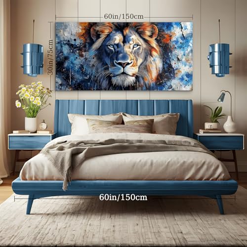 SERIMINO Lion Large Wall Art Modern, Nature Animal Room Decorations Paintings, Blue Watercolor Pictures Wall Decor Living Room Bathroom Office Aesthetic Home Decor, 30"X60"