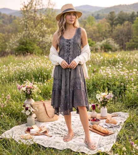 Image of Sakkas Magdilena Stonewashed Corset Front Embroidered Dress
