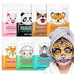 Face Masks Skincare- Animals Face Mask Moisturizing And Smoothing 7 Sheet Cute Kid Face Mask Gift Set Skin Care Gifts for Kids Teenage Girls (7 Sheets)