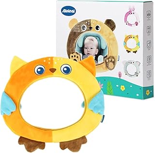 AIPINQI Baby Car Mirror, Baby Mirror for Car, Rear Facing Baby Mirror, Mirror for Car Seat Rear and Forward Facing, Easy View Cartoon Mirror for Infant and Newborn 100% Shatterproof Safety (Owl)