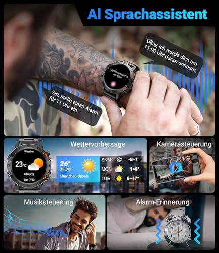 LIGE Smartwatch Herren mit Telefonfunktion, 1,39 Zoll Militär Smart Watch mit 24H Herzfrequenz,...