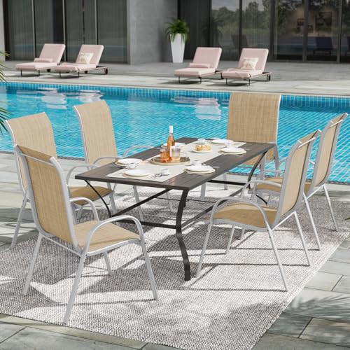Image of UDPATIO Patio Chairs Set of 6, Stackable Silver Outdoor Dining Chairs with High Back, Breathable Textilene Fabric Outdoor Chair All Weather, 350LBS Capacity for Garden, Backyard (Beige)