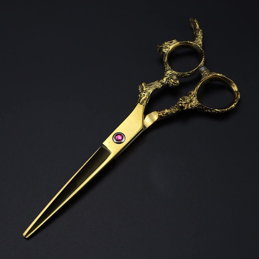 Tijeras de peluquería Profesionales de Acero de 15 cm con Mango de dragón Dorado para Cortes de Pelo y entresacado. Set de peluquería.