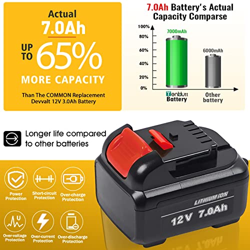 TenHutt ?Upgrade | 7.0AH? 12V Replacement Battery for Dewalt 12V Battery MAX Cordless Power Tool DCB120 DCB123 DCB124 DCB127 Lithium-ion Battery
