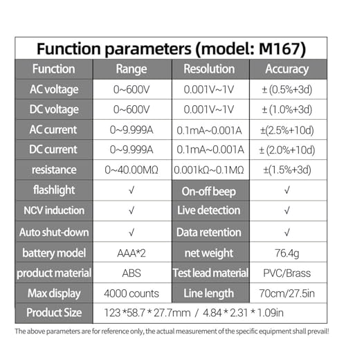 Multimètre intelligent 4000 points voltmètre numérique courant AC DC - 8