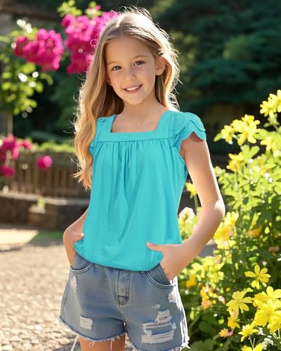 Image of KEREDA Girls Short Sleeve Shirts Summer Tops Girls Clothes 5-14 Years