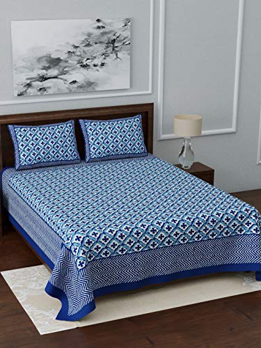 Image of LIVING ROOTS Jaipuri Hand Block Print King Cotton Bedsheet 86 * 104 inches (7 * 8.5 feet) with 2 Pillow Cover | 210 TC | Rich Fast Colour with No Colour Bleeding | (048-A)