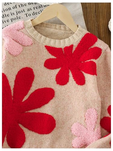 Image of BEAUDRM Girl's Cute Bow Sweater Crew Neck Long Sleeve Drop Shoulder Loose Pullover Tops