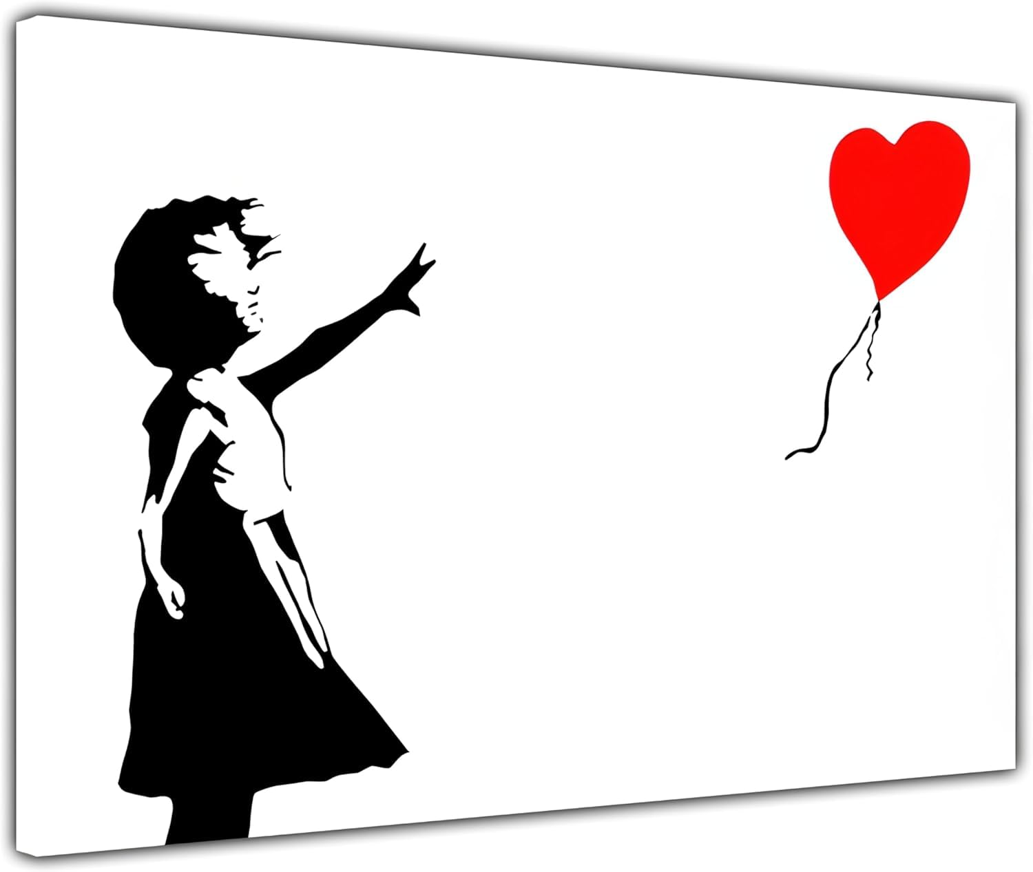 Pastello Girls White, Black, Red Banksy Balloon Canvas Wall Art, Wall Art Picture Print For Living Room And Bedroom (102Cm X 77Cm / 40X30inch)