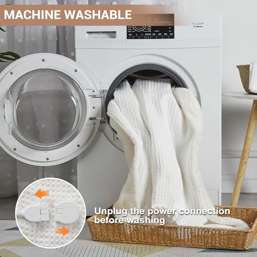 STARBEDIA Heated Blanket Queen Size with Wireless LCD Controller, Machine Washable Waffle Fast Heating Electric Throw Blankets, 6 Heat Levels & 2-10H Time Settings, ETL Certified, White, 84" x 90"