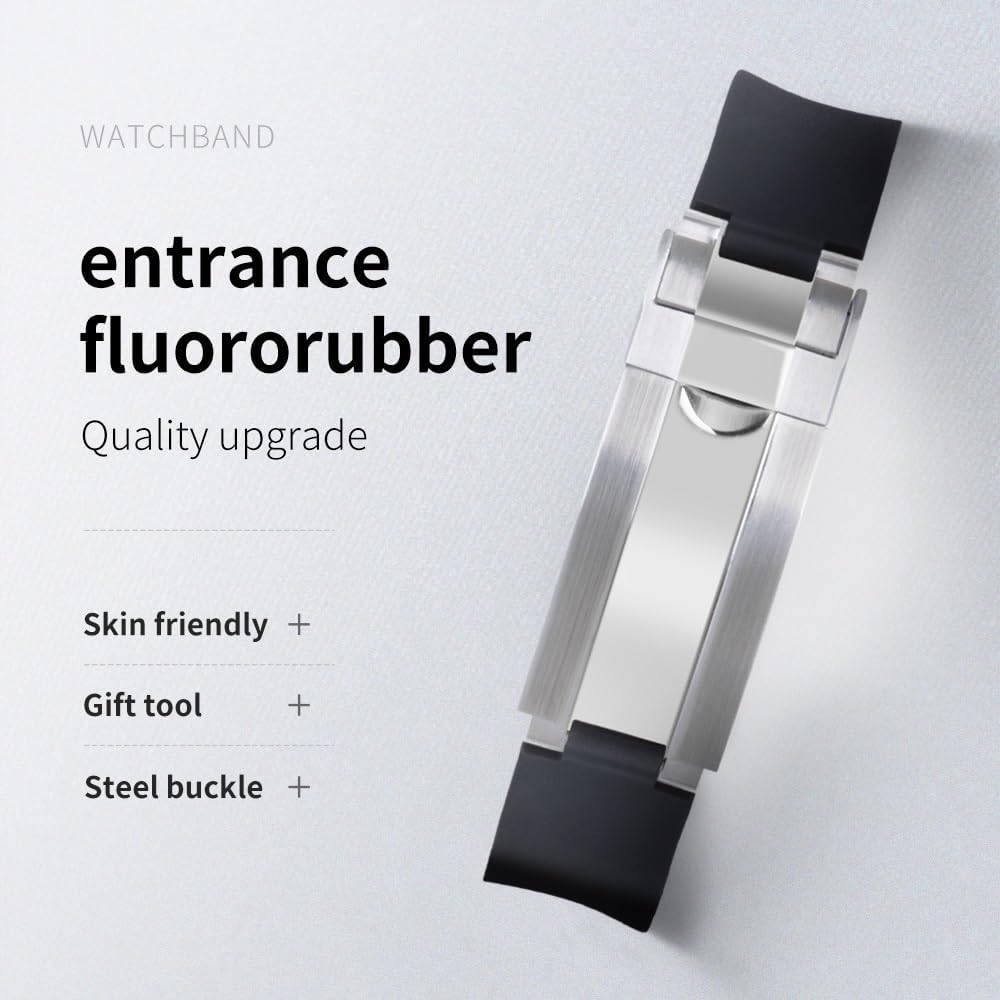 For Strap GMT Natural Rubber Lengthened Watch Glide Buckle 20mm Curved End Fluororubber Bands