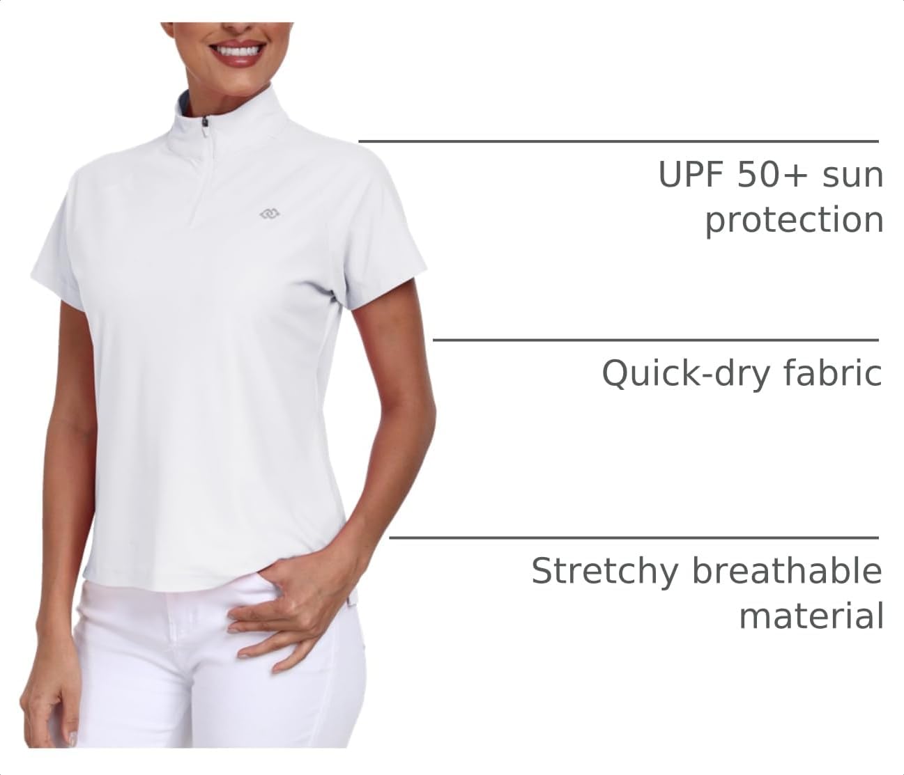 MoFiz Womens Golf Shirt Short Sleeve Polo 1/4 Zip High Neck Tennis Tops