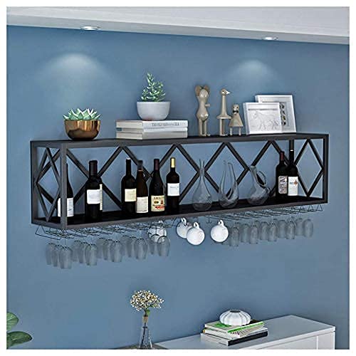Casier à vin plafond suspendu 2 niveaux meuble bar métal rustique porte-verre