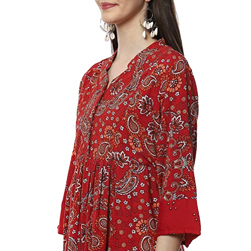 Image of BIBA Women Rayon Regular Fit Flared Printed Kurti