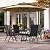 PHI VILLA 5 Piece Patio Dining Set with 10FT Umbrella (Beige), Outdoor Table and Chairs Set with Patio Folding Dining Chairs & Metal Square Dining Table for Yard Garden Deck