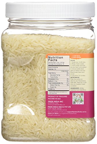 Pride Of India - Thai White Jasmine Rice - Fragrant Hom Mali Rice, 1.5 Pound Jar #TOP2