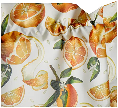 Violet Linen European Fruits Flowers Pattern, Polyester Woven Printed Fabric, Oranges Citrus Floral, 1 Of 60" X 18" , 2 Of 30" X 36" Decorative Window Treatment Kitchen Curtain Tiers And Swag Valance #TOP1