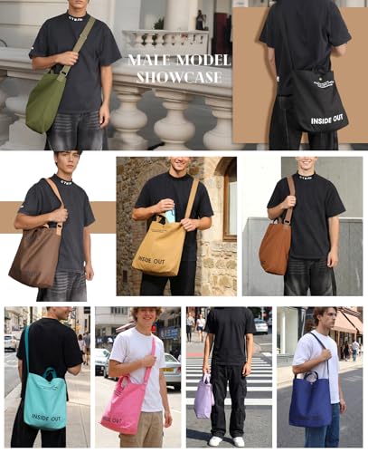 Image of Large Canvas Tote Bag for Women inside out Bag Crossbody Shoulder Bag with Adjustable Strap for Work Travel Shopping