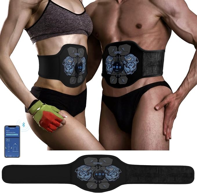 DOMAS Wireless Ab Belt Abdominal Muscle Toner- APP Controlled Bluetooth Abs Stimulator with 12 Modes 25 Intensity Levels EMS Muscle Toning Belt for Women And Man Workout at Home,Gym,Office Black,
