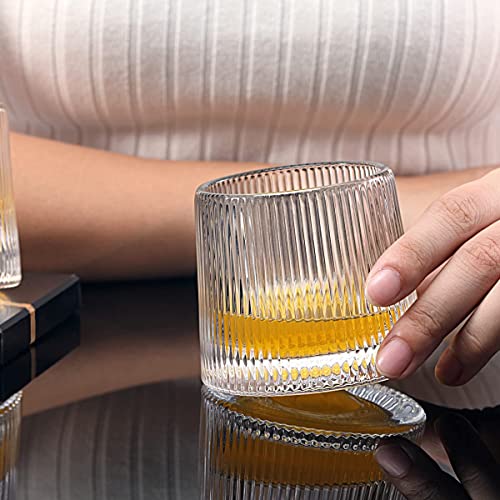 Whiskey Glasses Set Of 2, Rotatable Tumbler Crystal Glass Cups, Drinking Glasses With 2Pcs Creative Walnut Coasters And Gift Box - For Scotch,Bourbon,Cocktails #TOP5