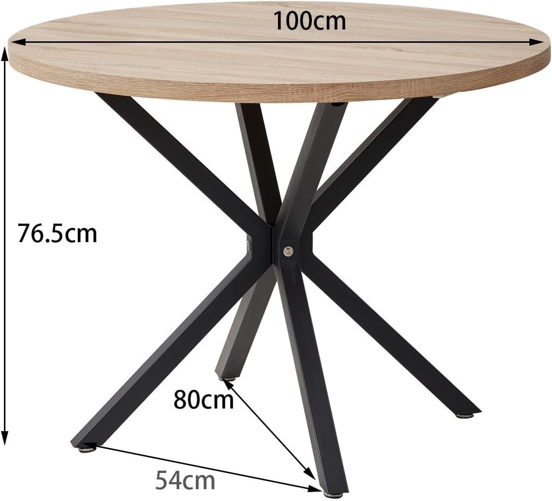 Essgruppe Set Tisch und Stühle, 100cm Runder Esstisch mit 4 Esszimmerstühlen, Tisch und 4 Stühle für Küche, Wohnzimmer, Balkon, Restaurant, Büro (Helle Holzfarbe+Schwarz)
