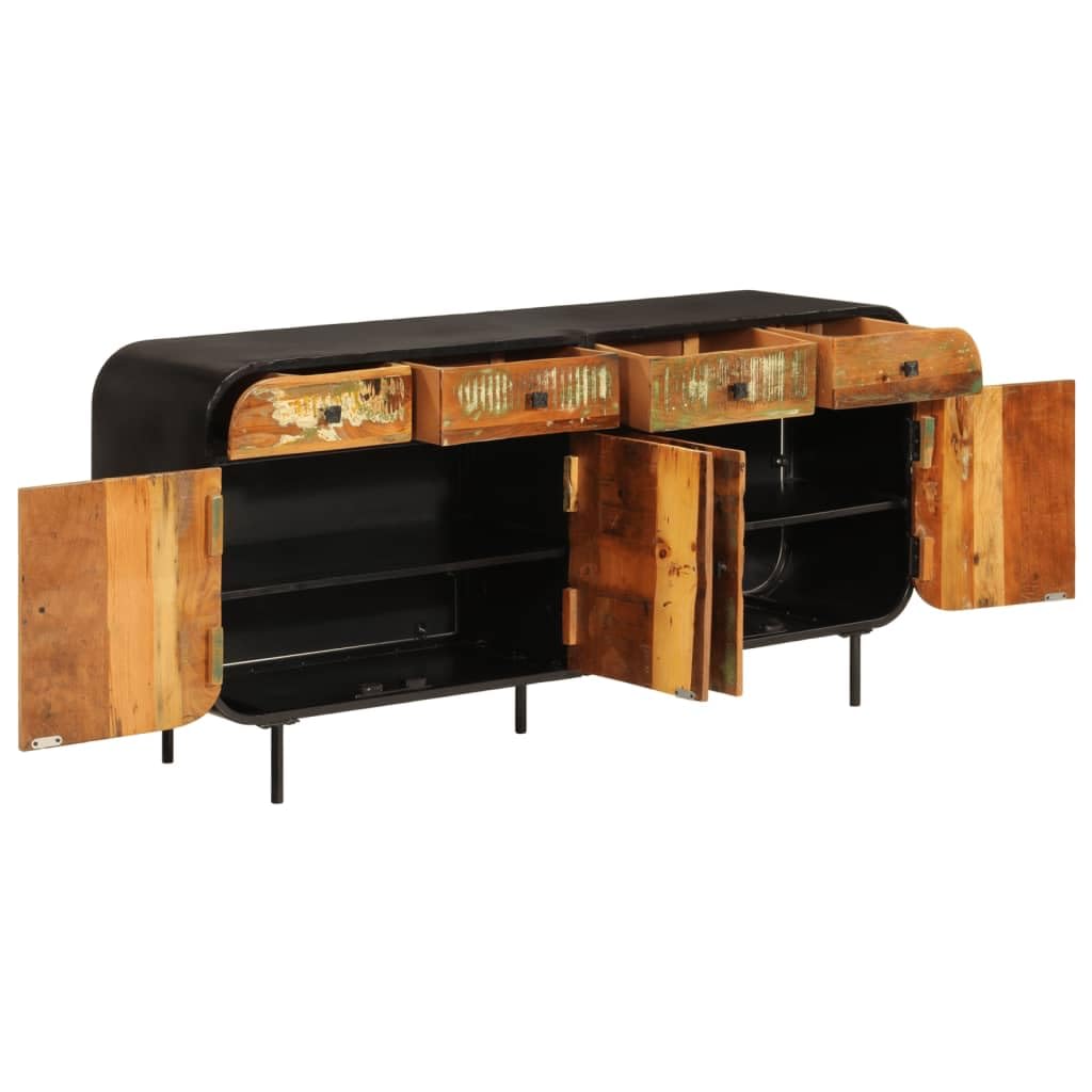 Credenza in Legno Massello di Recupero 140x35x70 cm con Struttura in Metallo Robusta per Soggiorno Cucina Ingresso E Legno Riciclato, Mobile Organizzatore e Ripiano