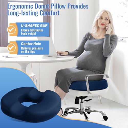 Image of CloudBliss Donut Pillow Stadium Seat Cushion for Tailbone Pain Relief and Hemorrhoids, Memory Foam Seat Chair Cushion, Portable Seat Cushions for Bleachers, Car, Home & Office