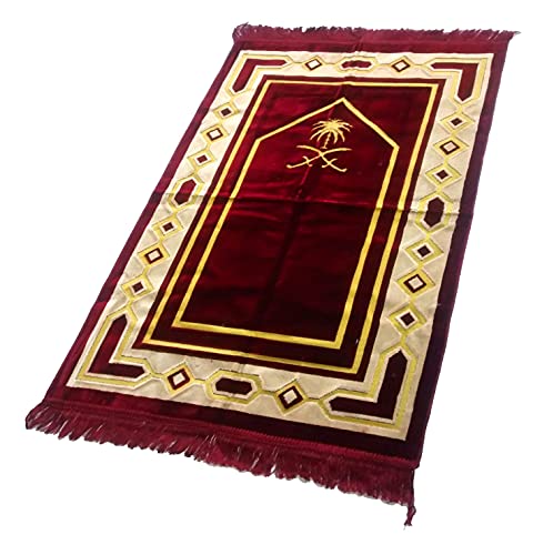 Image of Weavers Villa Prayer Mat /Aasan /Meditation Mat - Velvet Mat for Pooja, Meditation, Namaz - Maroon 70cm X 110cm - Perfect Aasan for Puja /Prayer - Floor Mat for Sitting, Multipurpose Rug