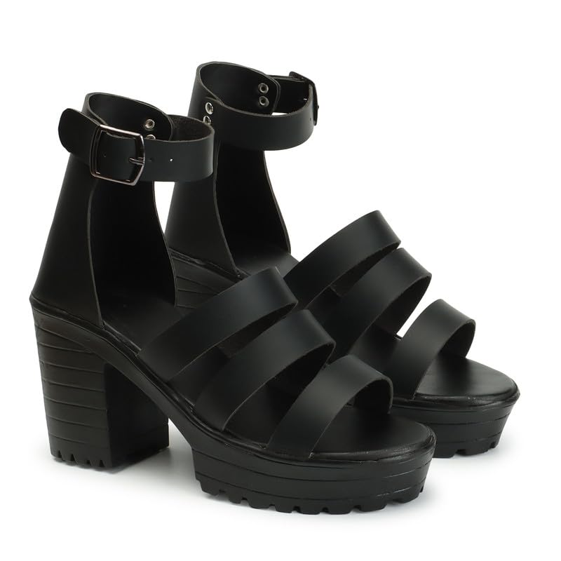 SLEEK STEP Womens Black Synthetic Casual Buckle Cross Strap Block Heel Sandal For Girl (B0CSJVGZS1) Amazon Price History, Amazon Price Tracker