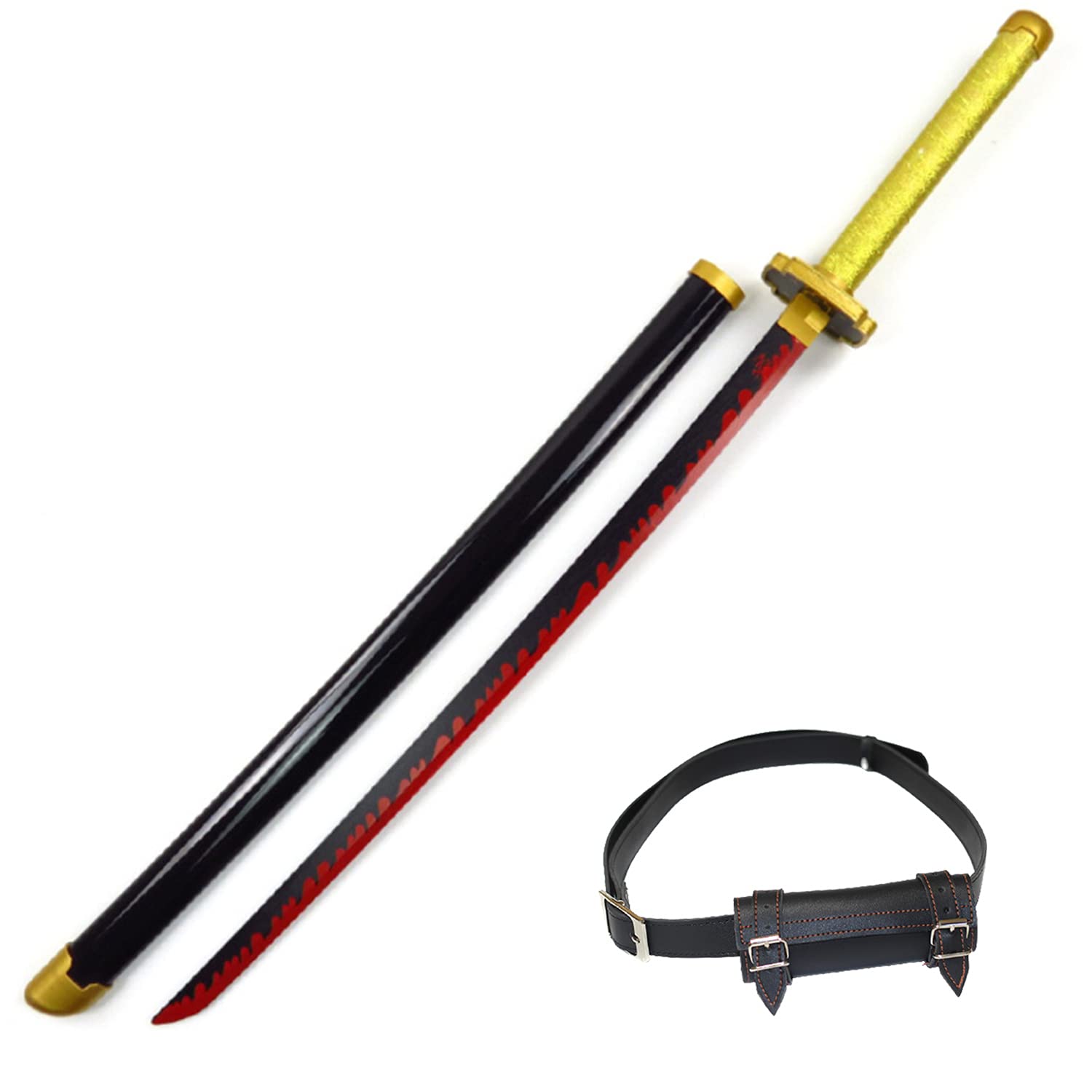 41'' COS Wooden Sword Demon Slayer for Tokitou Muichirou & Tsugikuni Yoriichi Anime Lovers Katana Samurai Blade Cosplay Weapon Props Rengoku Swords Toys with Waist Sword Bag