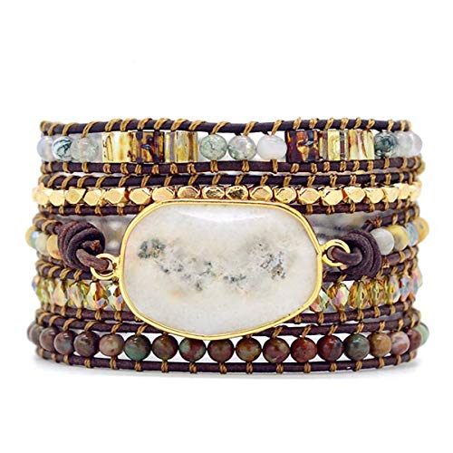 Image of Boho Wrap Bracelet for Women, Handmade Natural Imperial Jasper Multi-Layer Stone Beaded Bracelet, Bohemian Healing Crystal Stone Jewelry Gifts