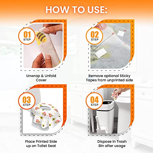 20 Extra Large Toilet Seat Covers Disposable For Kids & Adults-Toilet Covers Disposable For Travel-Toddler Toilet Seat Cover Liners For Potty Training-Individually Wrapped-Waterproof (Bees) #TOP5