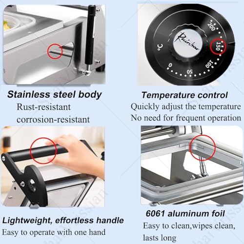Máquina de sellado térmico, envasado semiautomático de alimentos con rollo de película, acero inoxidable, sellado eficiente para cajas de comida para llevar y bandejas de carne
